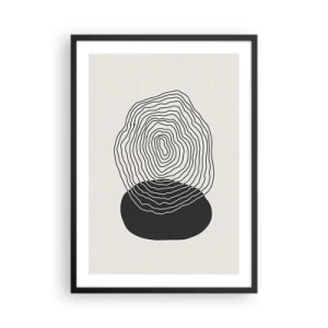 Plakat i sort ramme - Sorte linjer skaber en abstrakt form på en lys baggrund - 50x70cm - Varighed og vibration - Moderne vægdekoration til stue og soveværelse ARTTOR