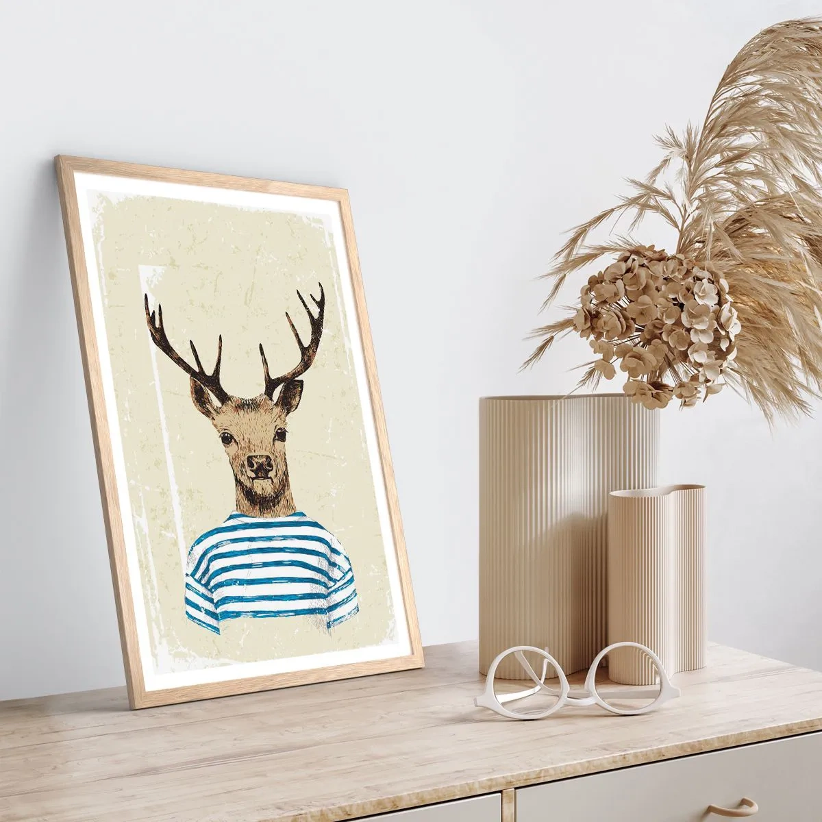 Plakat i ramme af lyst egetræ - Fordi jeg kan lide stribede skjorter! - 40x50 cm