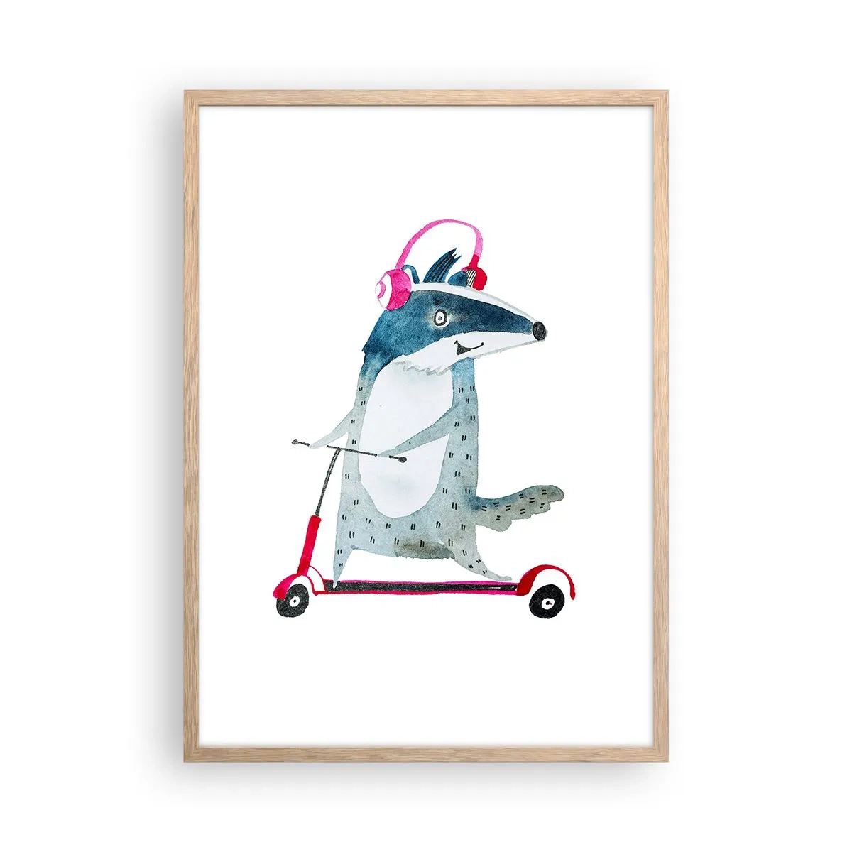 Plakat i ramme af lyst egetræ - Grævlingens glæder - 50x70 cm