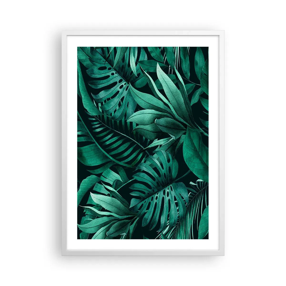 Plakat i hvid ramme - Dyb tropisk grøn - 50x70 cm