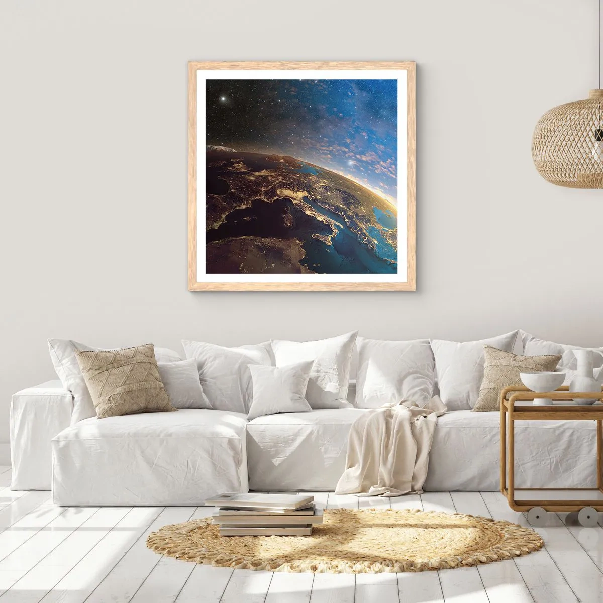 Plakat i ramme af lyst egetræ - Lad os se på hinanden på afstand - 60x60 cm