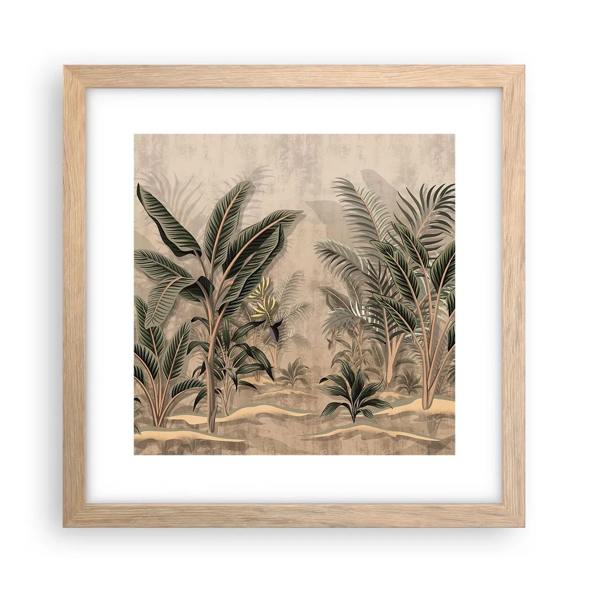 Plakat i ramme af lyst egetræ - Gravering i kolonistil - 30x30 cm