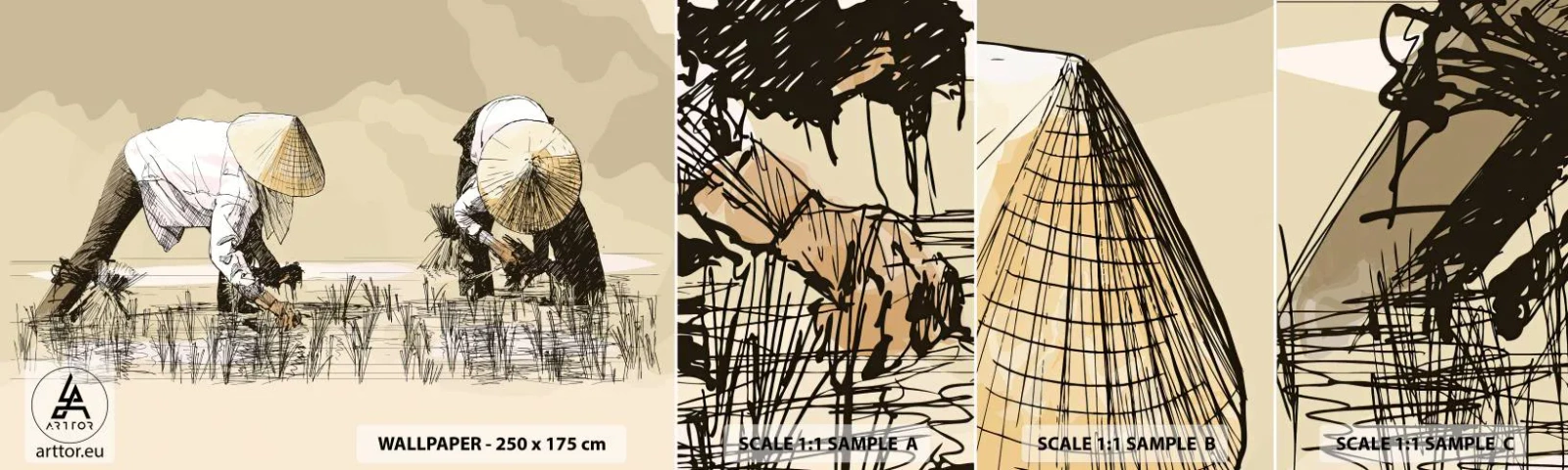 Fototapet Prøve Standard Eco - God høst - Asien, Risplantage, Rismark - 100x30 cm