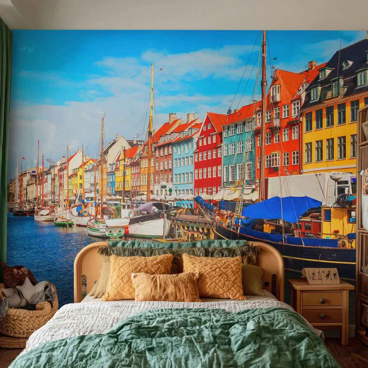Fototapet Selvklæbende Deluxe Sticker - Glædelig kaj - København, Gammel by, Arkitektur - 400x280 cm