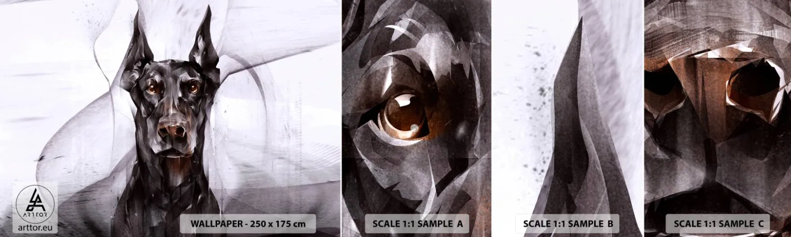 Fototapet Prøve Standard Eco - Nobelt født - Abstraktion, Doberman, Hund - 100x30 cm