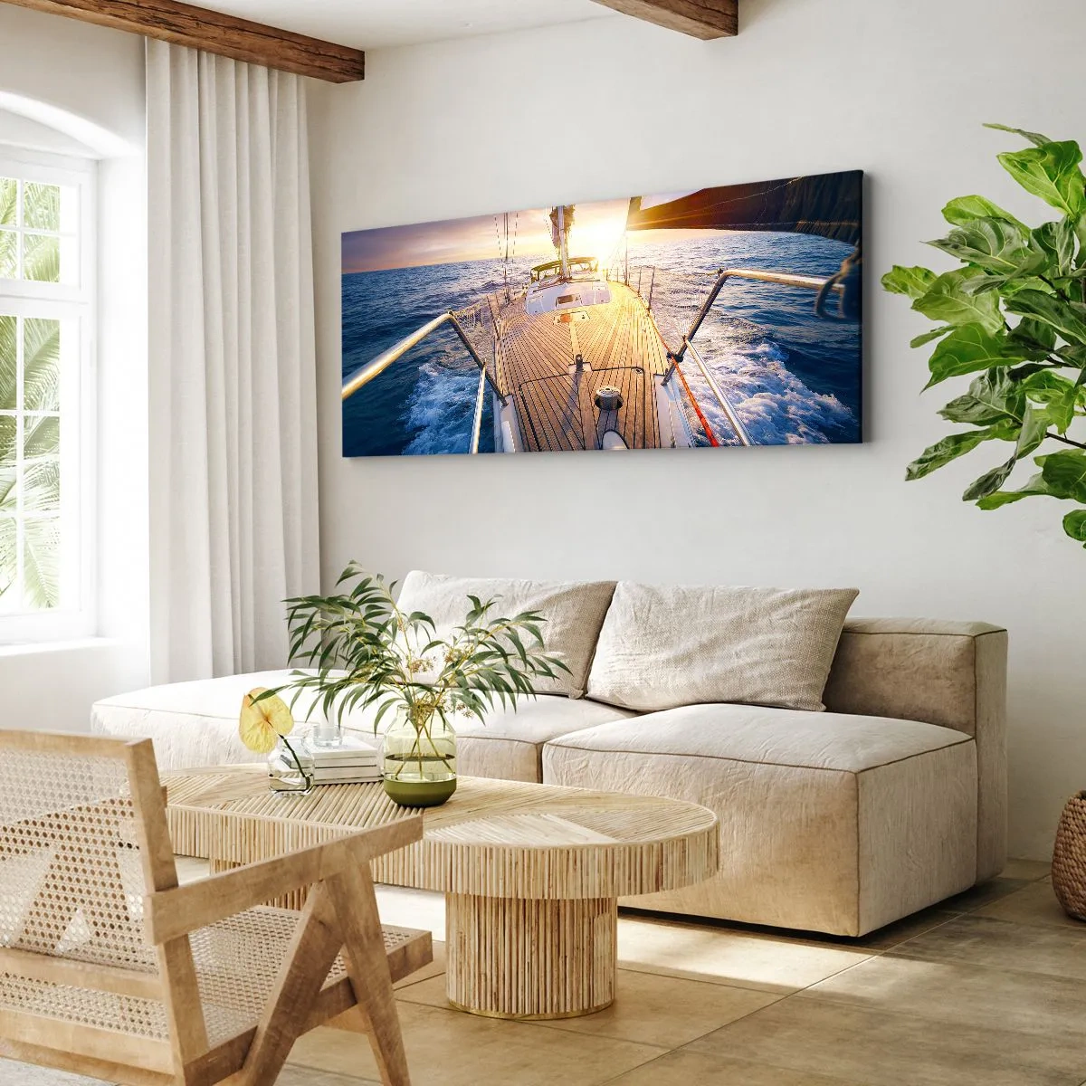 Lærredstryk - Billede på lærred - Løber på bølgerne - 100x40 cm