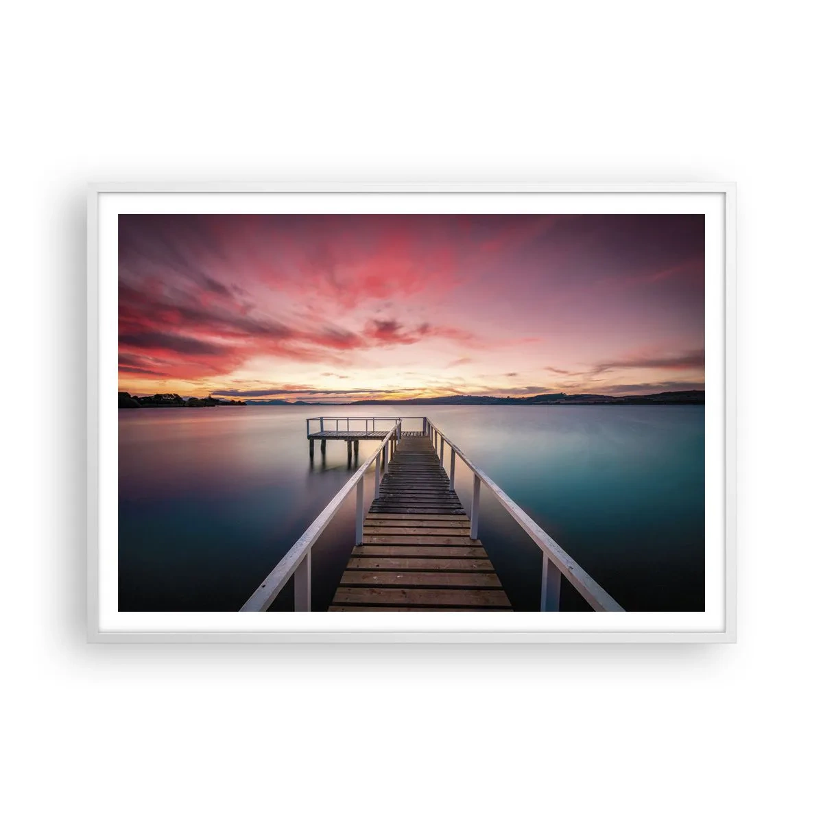 Plakat i hvid ramme - Aftenens blide flamme - 100x70 cm