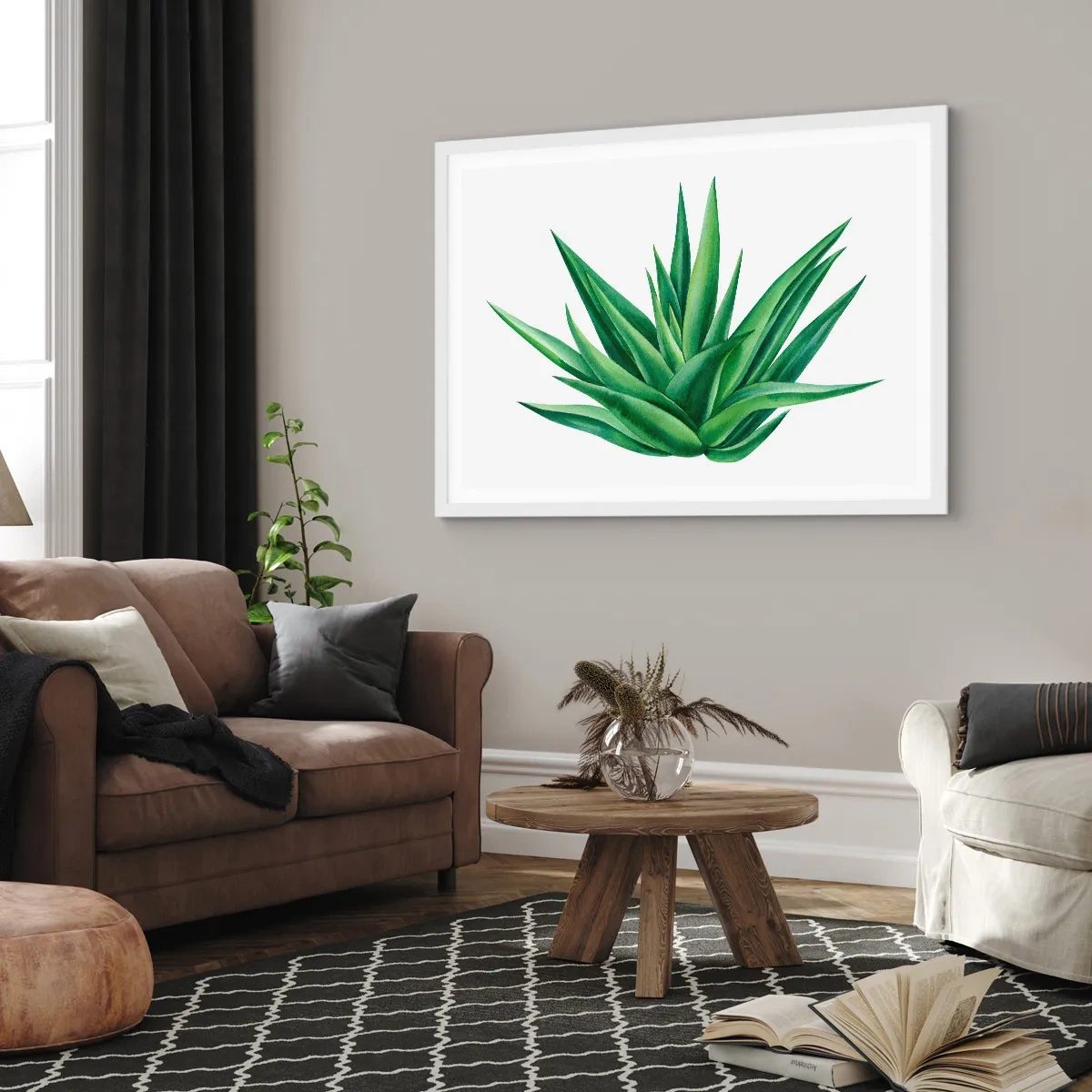 Plakat i hvid ramme - Grøn - styrke - liv - 100x70 cm
