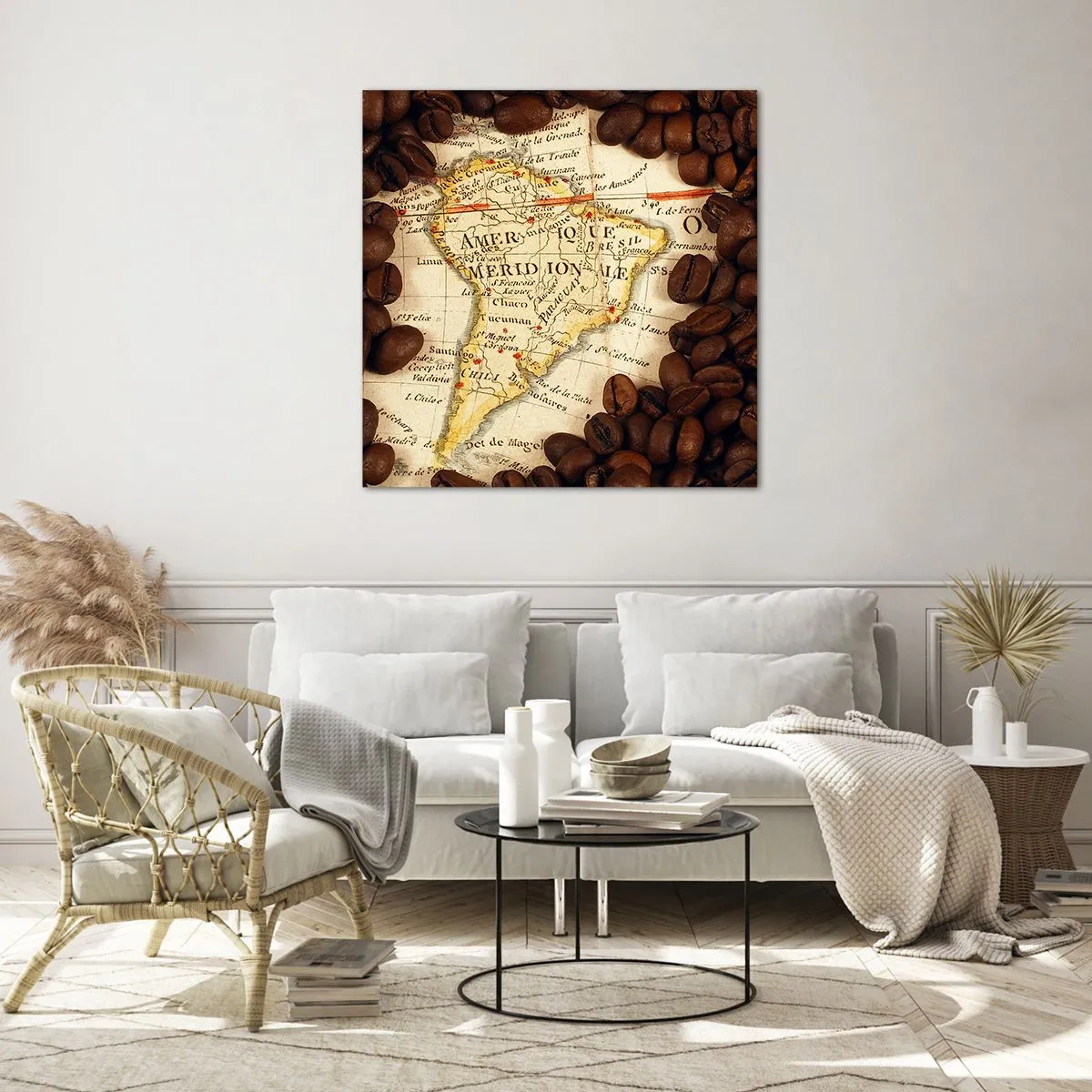 Billede på glas - Hvor kommer den bedste kaffe fra? - 70x70 cm