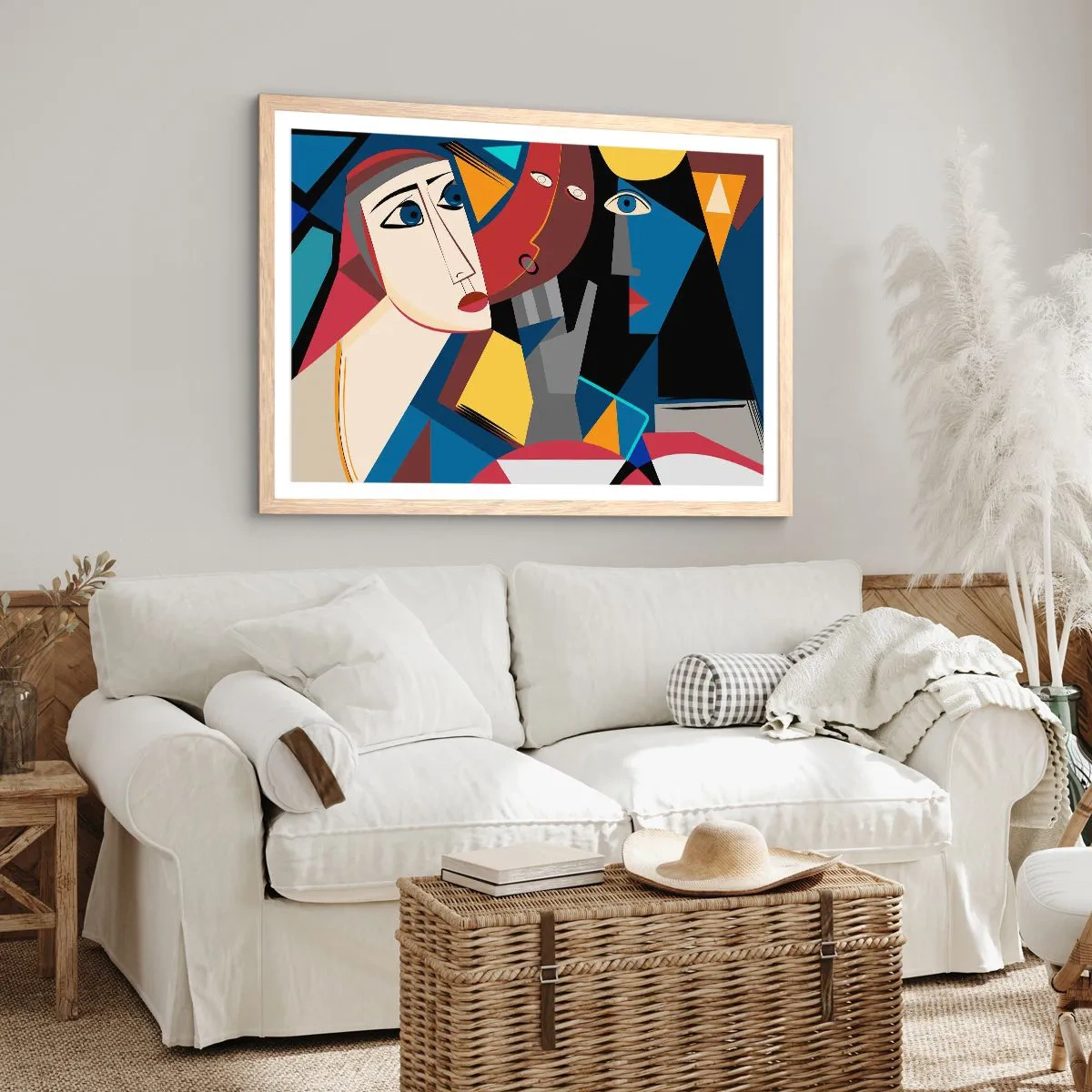 Plakat i ramme af lyst egetræ - Kubistisk samtale - 100x70 cm
