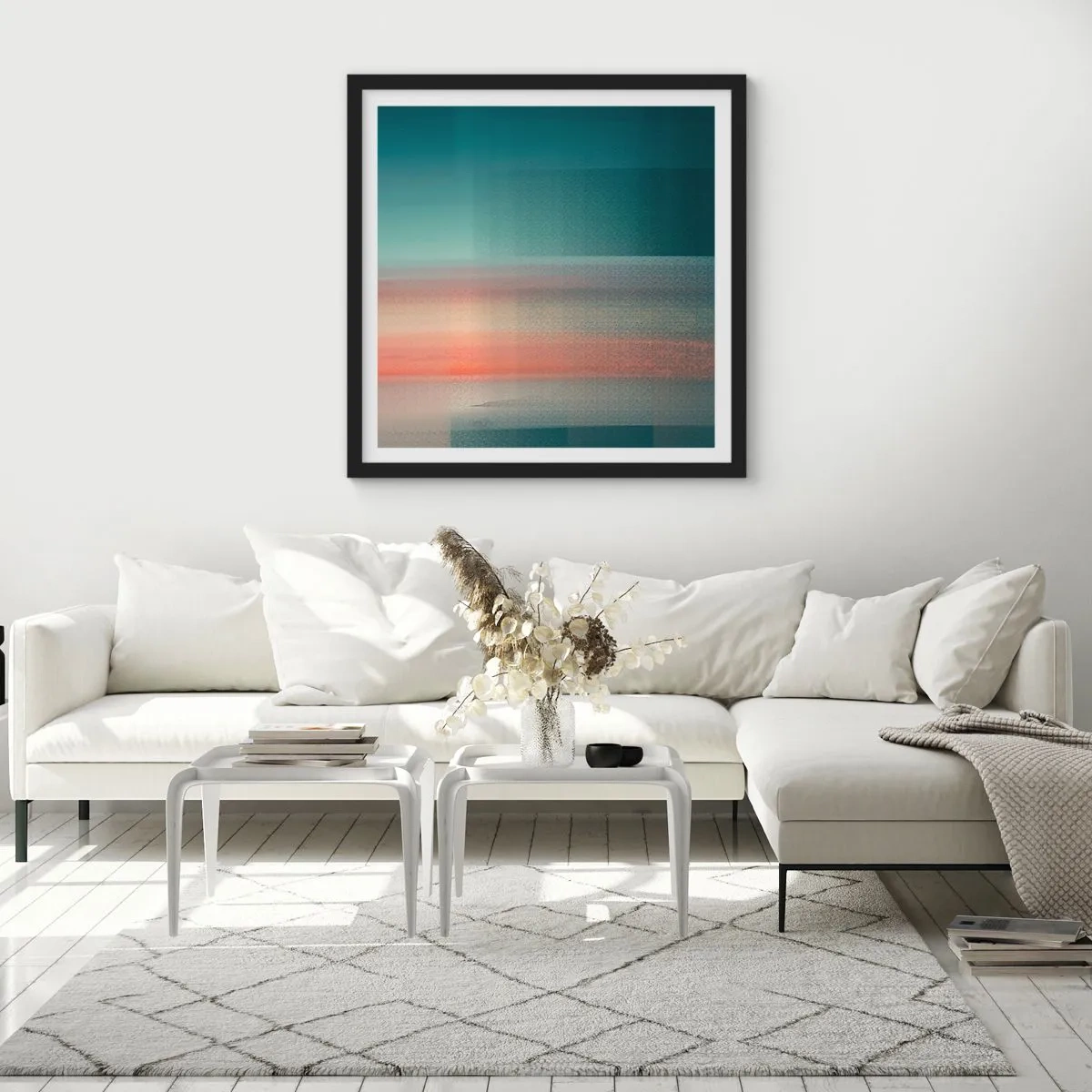 Plakat i sort ramme - Abstraktion: bølger af lys - 30x30 cm