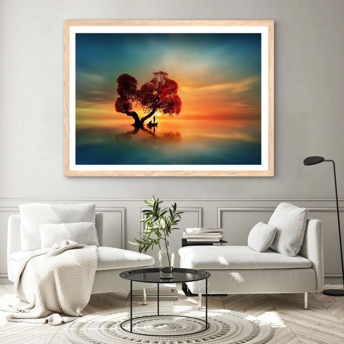 Plakat i ramme af lyst egetræ - Fjern og tavs verdensløshed - 50x40 cm