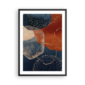 Plakat i sort ramme - En abstrakt komposition i nuancer af marineblå og guld - 50x70cm - Lethed i tilværelsen - Moderne vægdekoration til stue og soveværelse ARTTOR