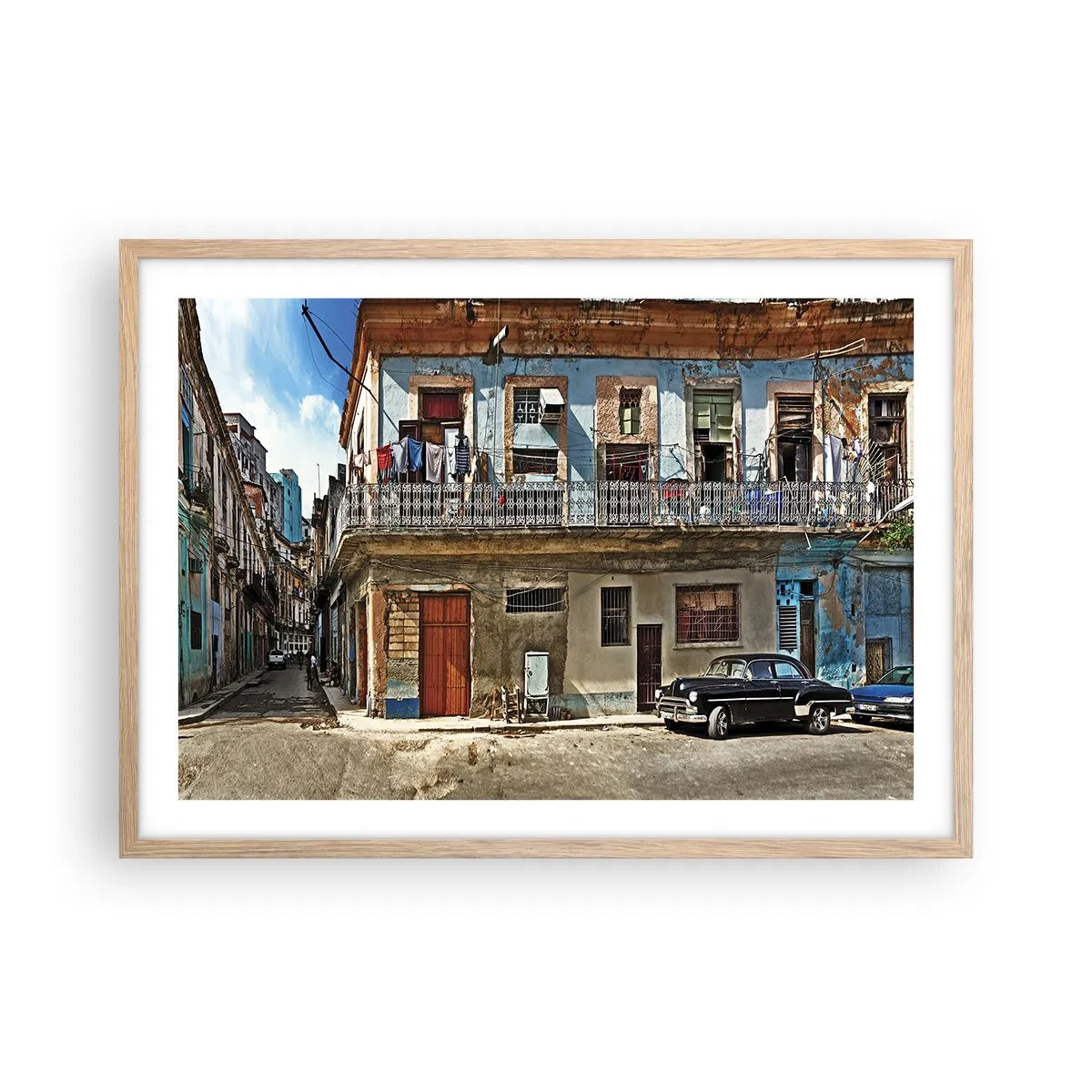 Plakat i ramme af lyst egetræ - Havana stemning - 70x50 cm