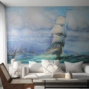 Fototapet Premium Sand - God vind - Sejlskib, Hav, sejlads - 450x315 cm