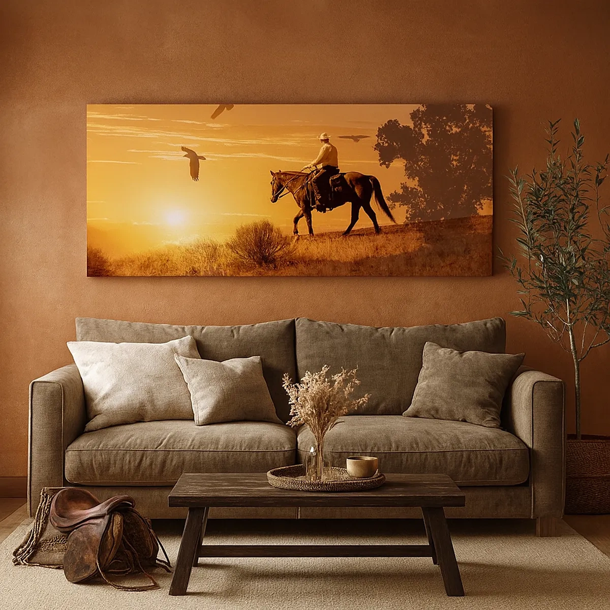 Lærredstryk - Billede på lærred - Alene på tværs af prærien - 30x30 cm