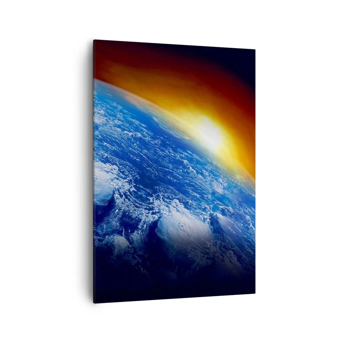 Lærredstryk - Billede på lærred - Solopgang over den blå planet - 70x100 cm