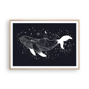 Plakat i ramme af lyst egetræ - I universets ocean - 100x70 cm