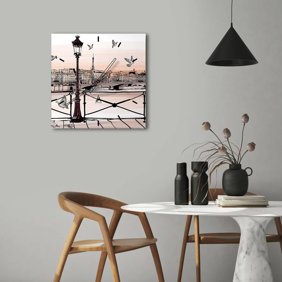 Vægur, Uret - Over Paris' hustage - 40x40 cm