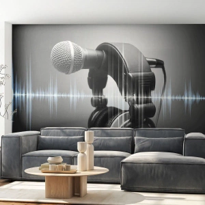 Fototapet Standard Eco - Man kan stadig høre sangen - Mikrofon, Musikalske hovedtelefoner, musik - 200x140 cm