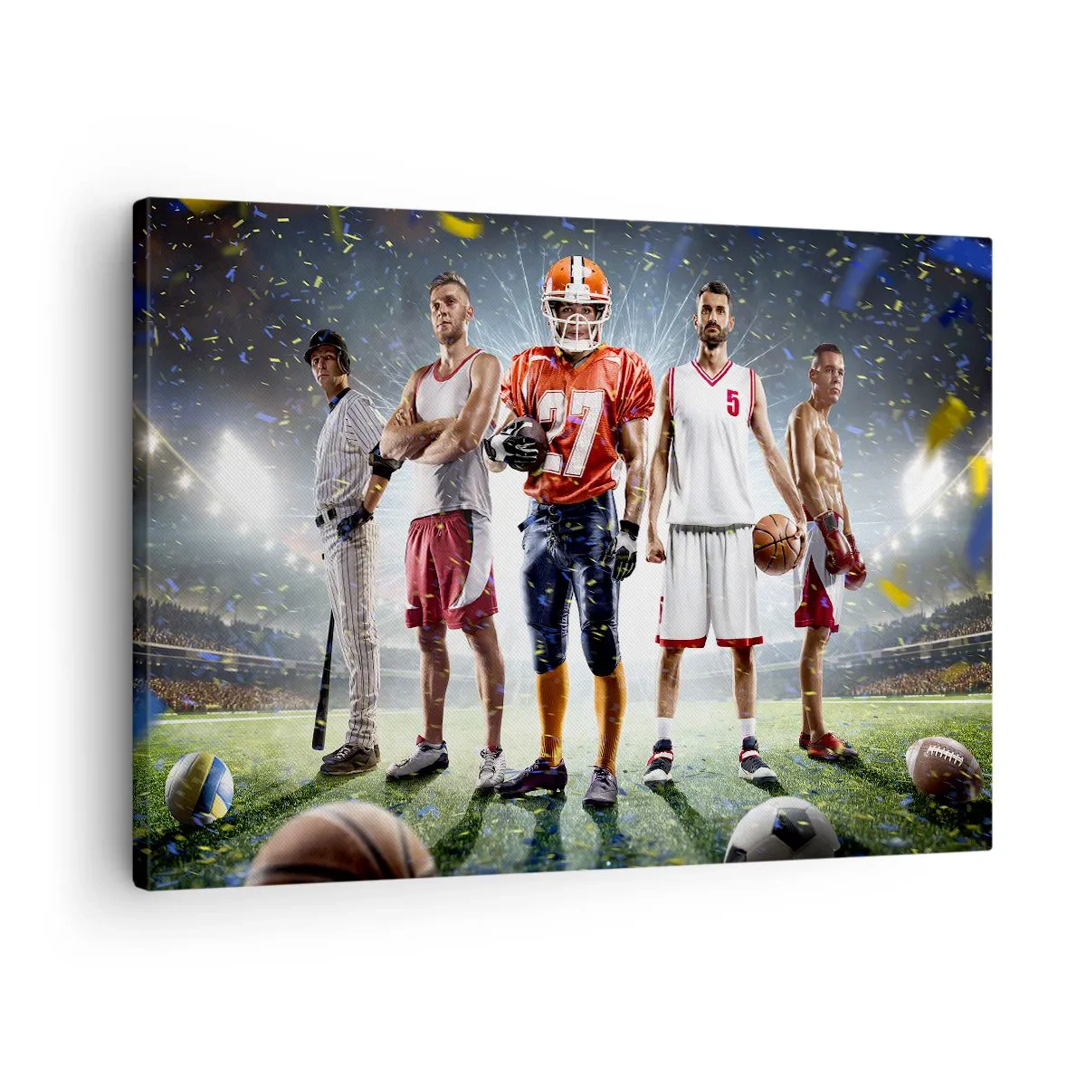 Lærredstryk - Billede på lærred - En dynamisk scene med atleter fra forskellige discipliner på stadionet i rampelyset - 70x50cm - Gladiatorer på spillepladsen - Moderne vægdekoration til stue og soveværelse ARTTOR