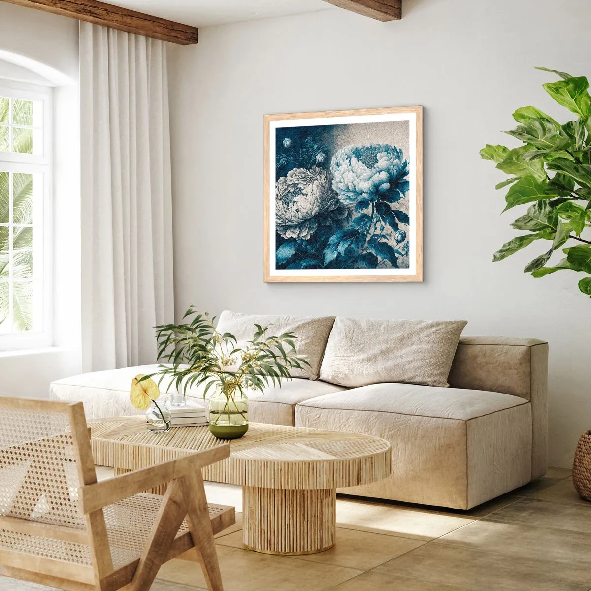 Plakat i ramme af lyst egetræ - Et godt matchet par - 50x50 cm