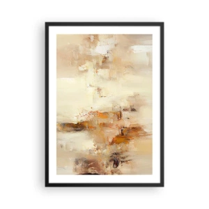 Plakat i sort ramme - En abstrakt komposition i varme nuancer af beige og guld. - 50x70cm - Ravets sjæl - Moderne vægdekoration til stue og soveværelse ARTTOR