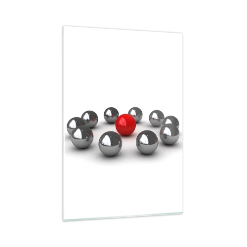 Billede på glas - Cirkel i sølv og rød - 80x120 cm