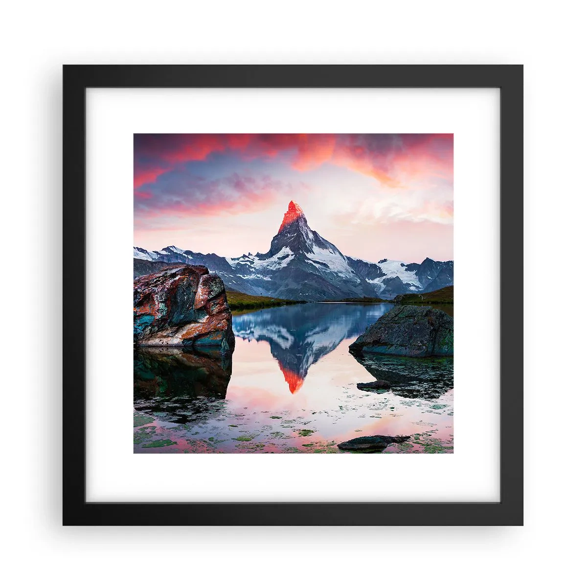 Plakat i sort ramme - Bjergenes hjerte er varmt - 30x30 cm