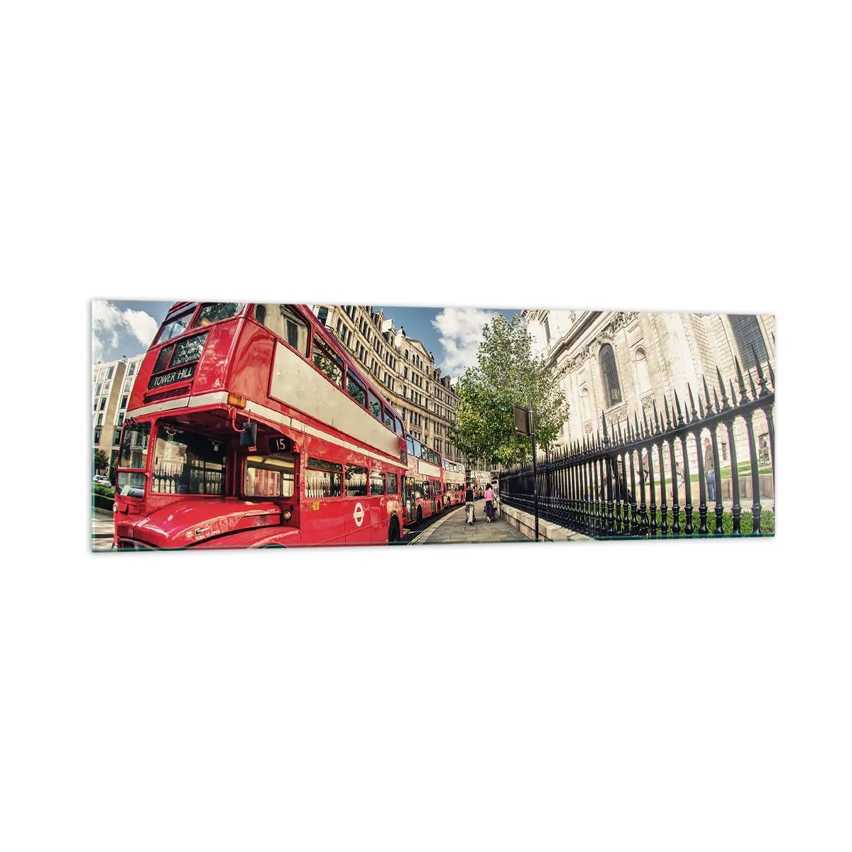 Billede på glas - Gade i London i grå og rødt - 160x50 cm