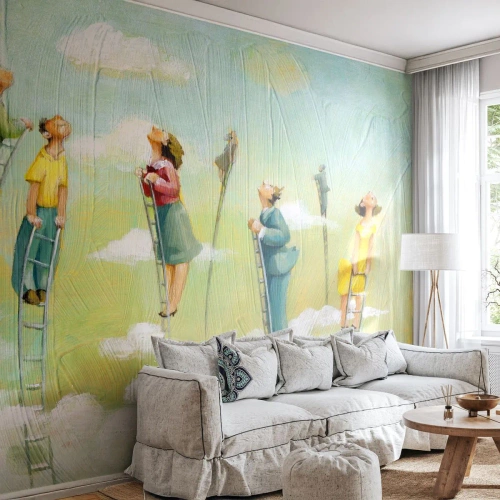 Fototapet Premium Canvas - Bag din drøm - Abstraktion, Skyer, Mennesker - 450x315 cm