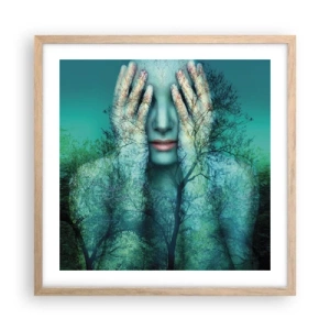 Plakat i ramme af lyst egetræ - Nedsænket i blåt - 50x50 cm