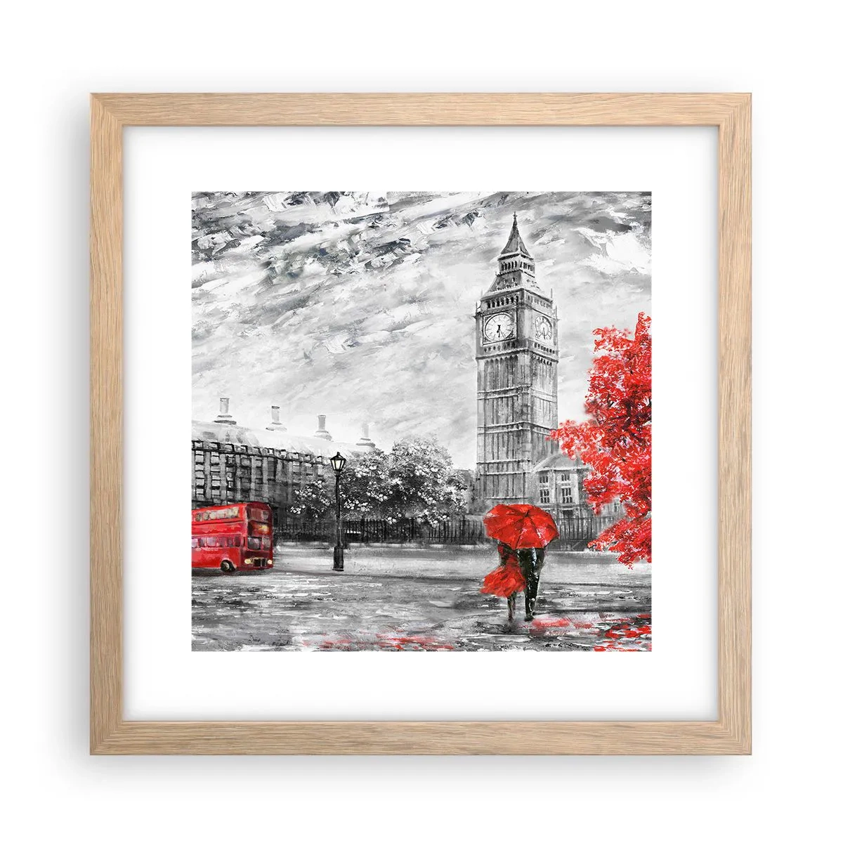 Plakat i ramme af lyst egetræ - En spændende dag - 30x30 cm