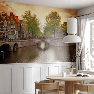 Fototapet Premium Sand - Med båd eller på cykel? - By, Amsterdam, Bådbrokanalen - 250x175 cm