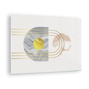 Billede på glas - Abstrakt maleri i guld og grå - 70x50cm - Lysstyrke og udstråling - Moderne vægdekoration til stue og soveværelse ARTTOR