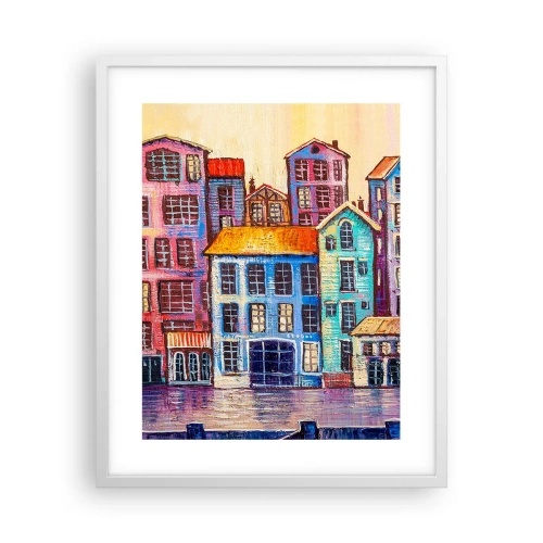 Plakat i hvid ramme - En by som et eventyr - 40x50 cm