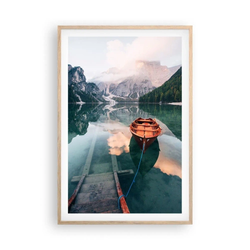 Plakat i ramme af lyst egetræ - Fredfyldt søvn i bjergene - 61x91 cm