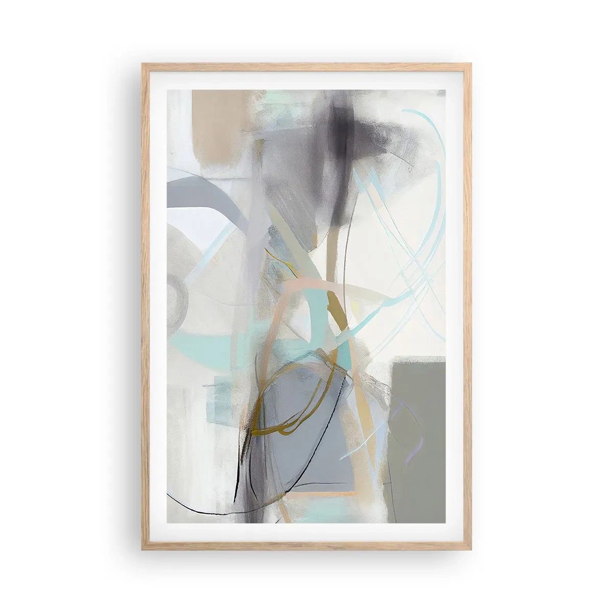 Plakat i ramme af lyst egetræ - Tågeagtig abstraktion - 61x91 cm