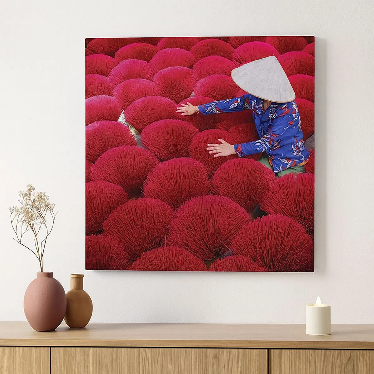 Lærredstryk - Billede på lærred - I en rismark - 30x30 cm