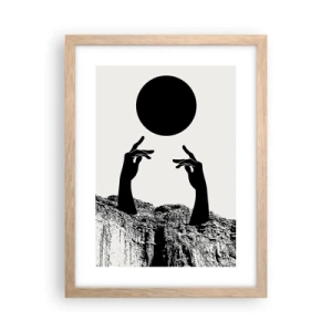 Plakat i ramme af lyst egetræ - Surrealistisk komposition: solen og resten - 30x40 cm