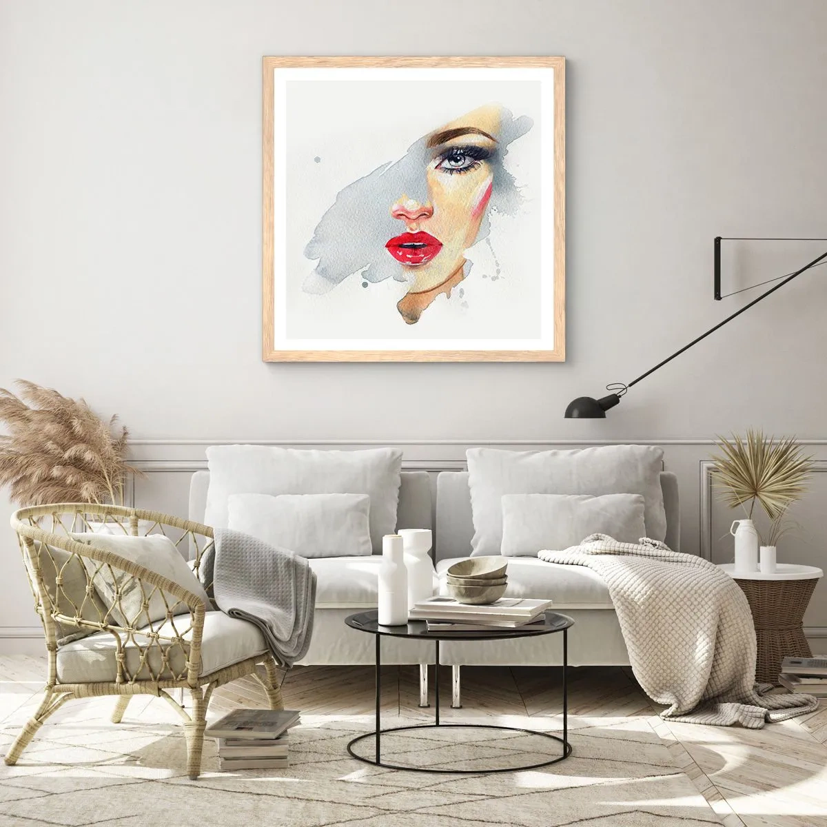 Plakat i ramme af lyst egetræ - Refleksion i en vanddråbe - 60x60 cm