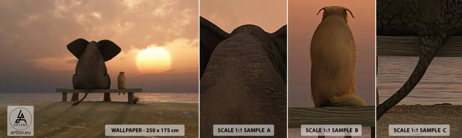 Prøve Fototapet Selvklæbende Deluxe Sticker - Det er godt at være stille sammen - Abstraktion, Dyr, Venskab - 100x30 cm