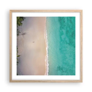 Plakat i ramme af lyst egetræ - Paradis strand - 50x50 cm