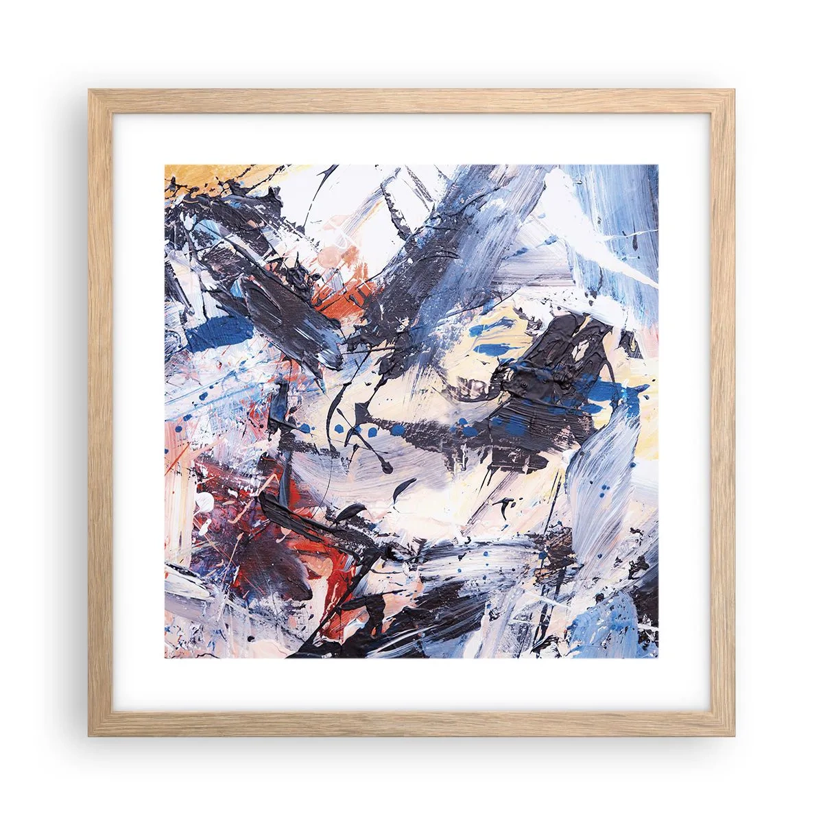 Plakat i ramme af lyst egetræ - Abstraktionens vanvittige dans - 40x40 cm