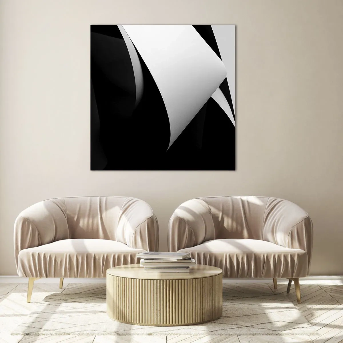 Billede på glas - Lysflader fra skyggernes dybder - 70x70 cm