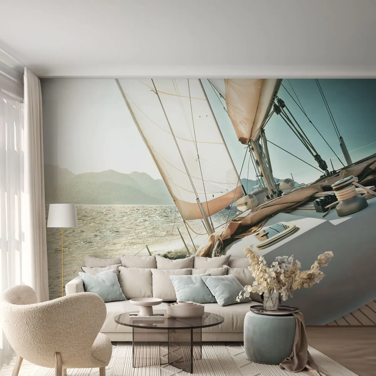 Fototapet Premium Canvas - Under fulde sejl - Yacht, sejlads, Hav - 250x175 cm