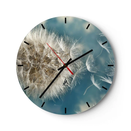 Vægur, Uret - En mælkebøtte mod en blå himmel med flydende frø - 30x30cm - En engels åndedræt - Moderne vægdekoration til stue, køkken og soveværelse ARTTOR