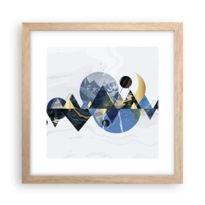 Plakat i ramme af lyst egetræ - Geometrisk landskab - 30x30 cm