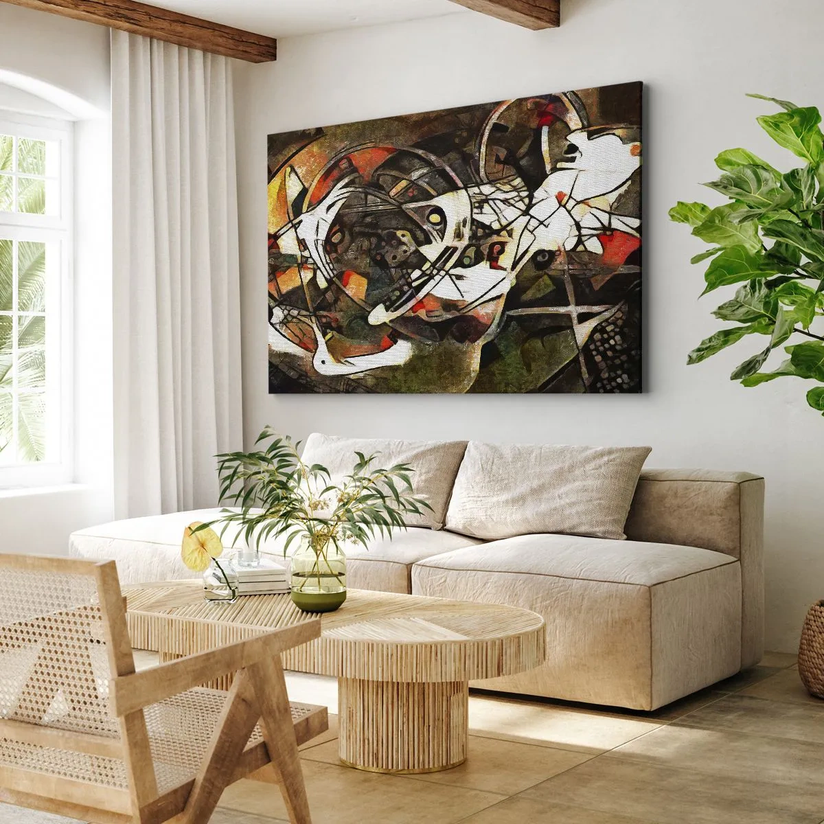 Lærredstryk - Billede på lærred - Udtryksfuld abstraktion i mørke toner med dynamiske linjer. - 70x50cm - Kan du høre bevægelse? - Moderne vægdekoration til stue og soveværelse ARTTOR