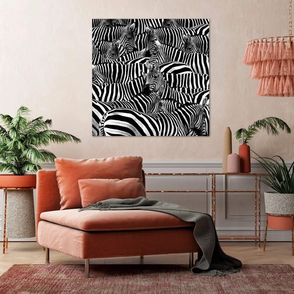 Lærredstryk - Billede på lærred - Stribet gruppeportræt - 40x40 cm